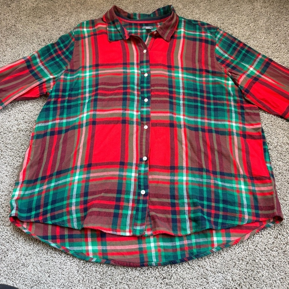 NWT Aerie Red and Green Plaid Flannel Pajama Shirt Size Extra Large